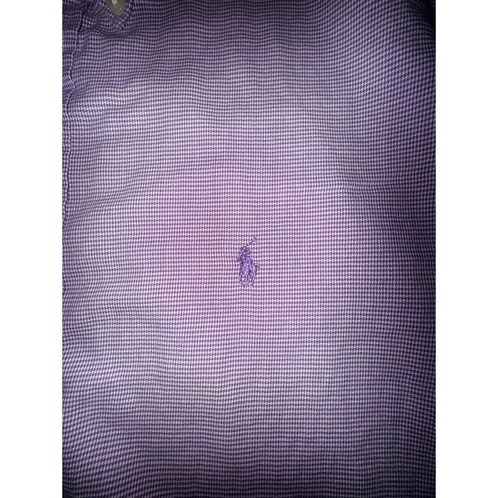 Ralph Lauren Yarmouth‎ Cotton Button Down Purple Plaid Dress Shirt Sz 17 - 34/35